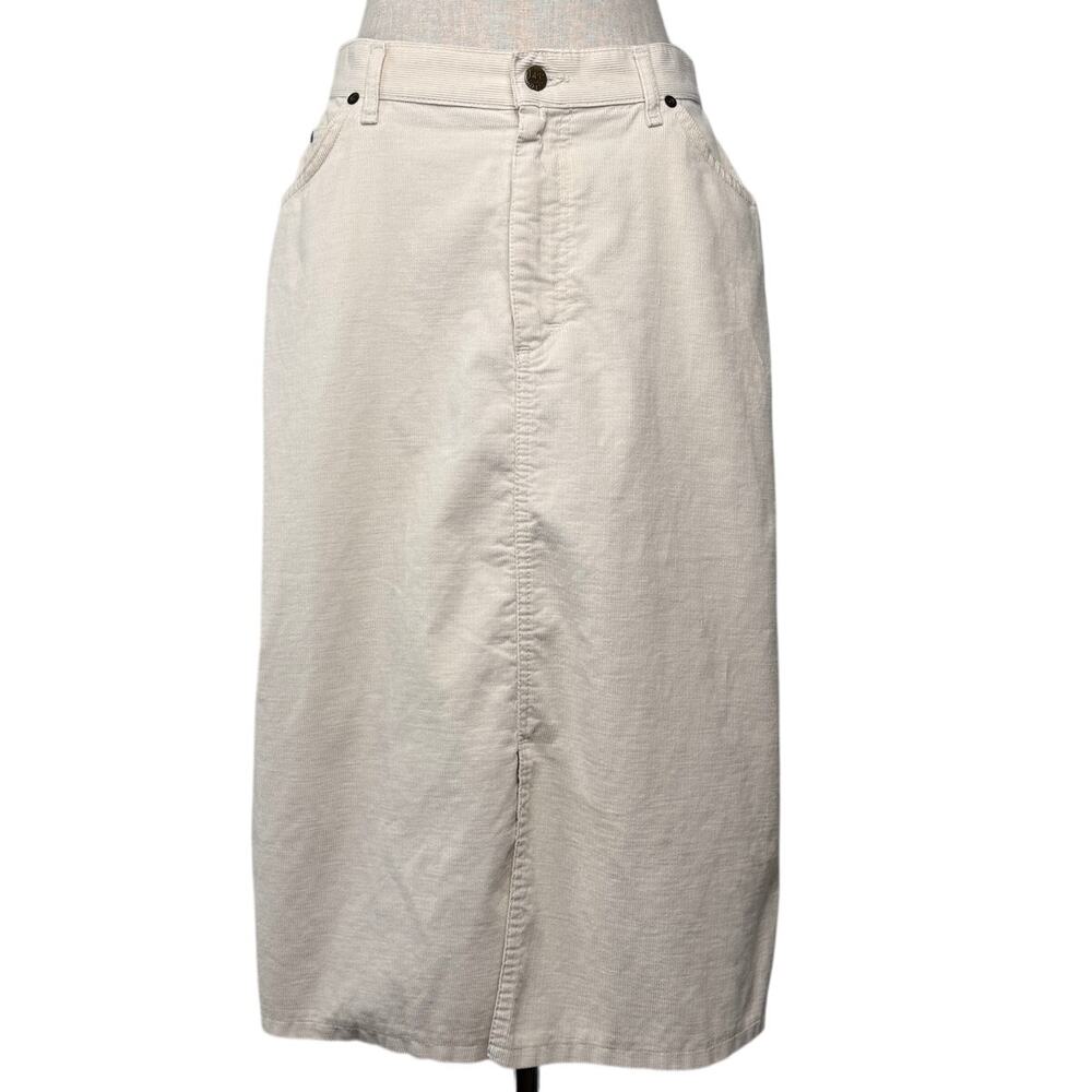 Vintage Lee Riders Corduroy Midi A-Line Skirt Union Made in USA 80s Cream 14